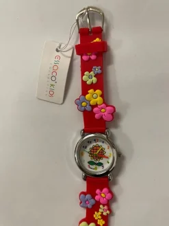 Tradera Barnklocka/ Rött armband med blommor^ Barnklockor