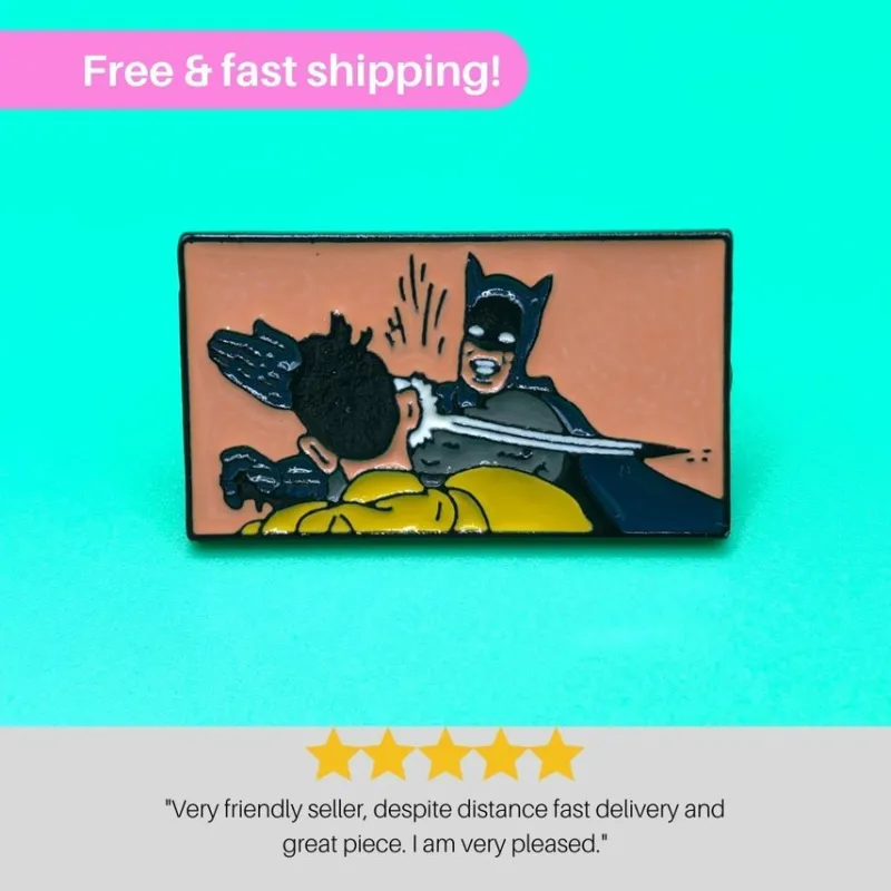 Tradera BATMAN SLAPPING ROBIN Enamel Meme Pin | My Parents Are Dead> Tygmärken & Pins