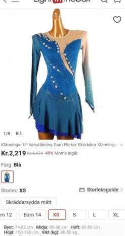 Tradera Konståkning<Blå konståkningsklänning tävling klänning figure skating competition dress XS