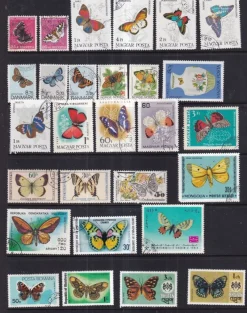 Tradera blad med motivmärken fjärilar^ Flera Länder