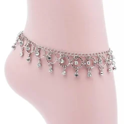 Tradera Fotlänkar<Boho Silver Fotsmycke Fotlänk Ankellänk Vristlänk Fotkedja - Rhinestone & Cirkel