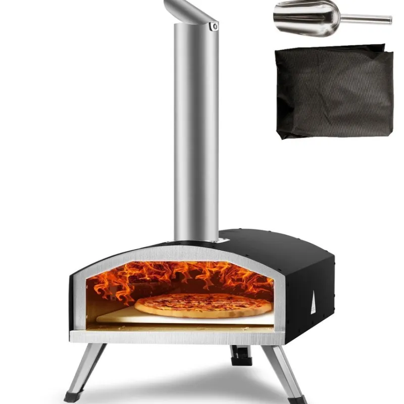 Tradera Bärbar utomhuspizzaugn, 12-tums, träpellets-koleldad pizzabryggare med pizzasten^ Eld & Grill