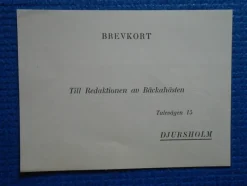 Tradera Kuriosa<Brevkort till redaktionen av Bäckahästen Djursholm 1945