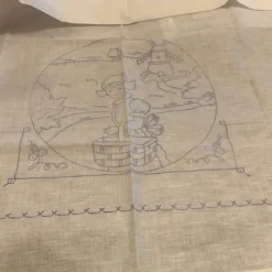 Tradera Broderi Paradhandduk Äldre motiv med flicka och kvarn^ Sömnad & Stickning