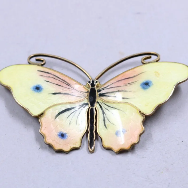 Tradera Broscher<Brosch, Fjäril, OLAV FRITJOF HJORTDAHL, Norge, Sterling 925 & Emalj, 1930-tal