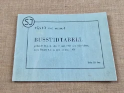 Tradera Tidtabeller<BUSSTIDTABELL 1957/1958 - VÄXJÖ