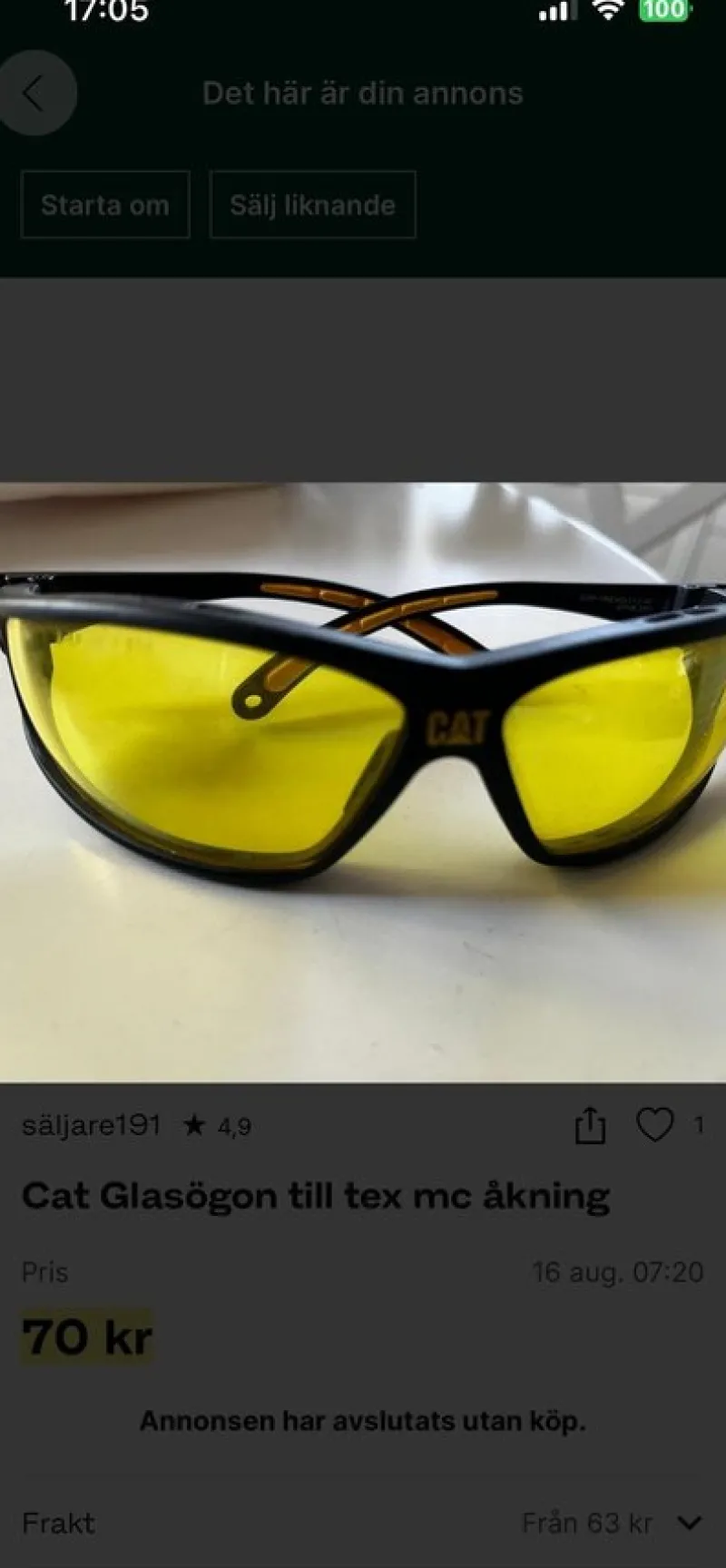 Tradera Övrig Sport & Fritid<Cat Glasögon till tex mc åkning