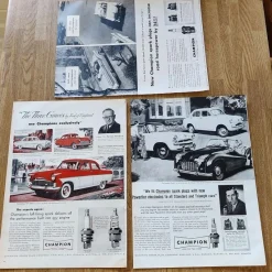 Tradera Mobilia<CHAMPION tändstift bil bildelar (reklamannonser) 3 st från 1956