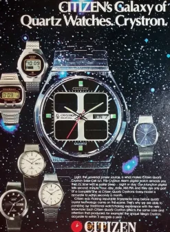 Tradera CITIZEN - GALAXY OF QUARTZ WATCHES CRYSTON, REKLAM TIDNINGSANNONS 1976^ Övrigt Klockrelaterat