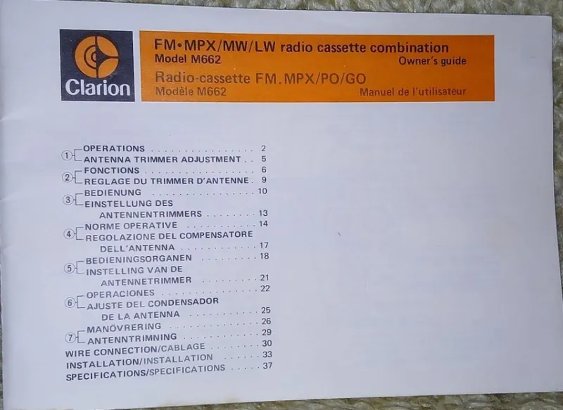 Tradera Clarion kassett/cassette M662. Användarguide/owner´s manual.^ Bilstereo