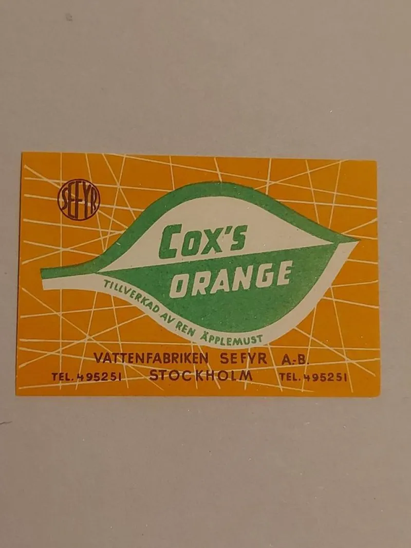 Tradera Cox's Orange - Vattenfabriken Sefyr^ Breweriana
