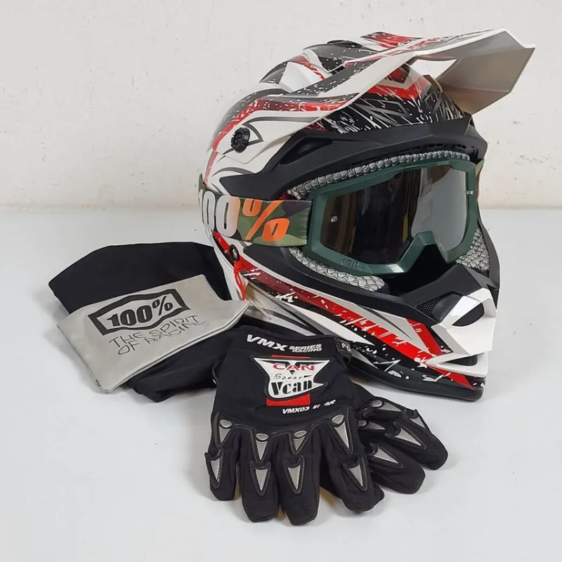 Tradera Crosshjälm med glasögon - Skoterhjälm - Mopedhjälm - VCAN - Strl 59-60^ Motocross