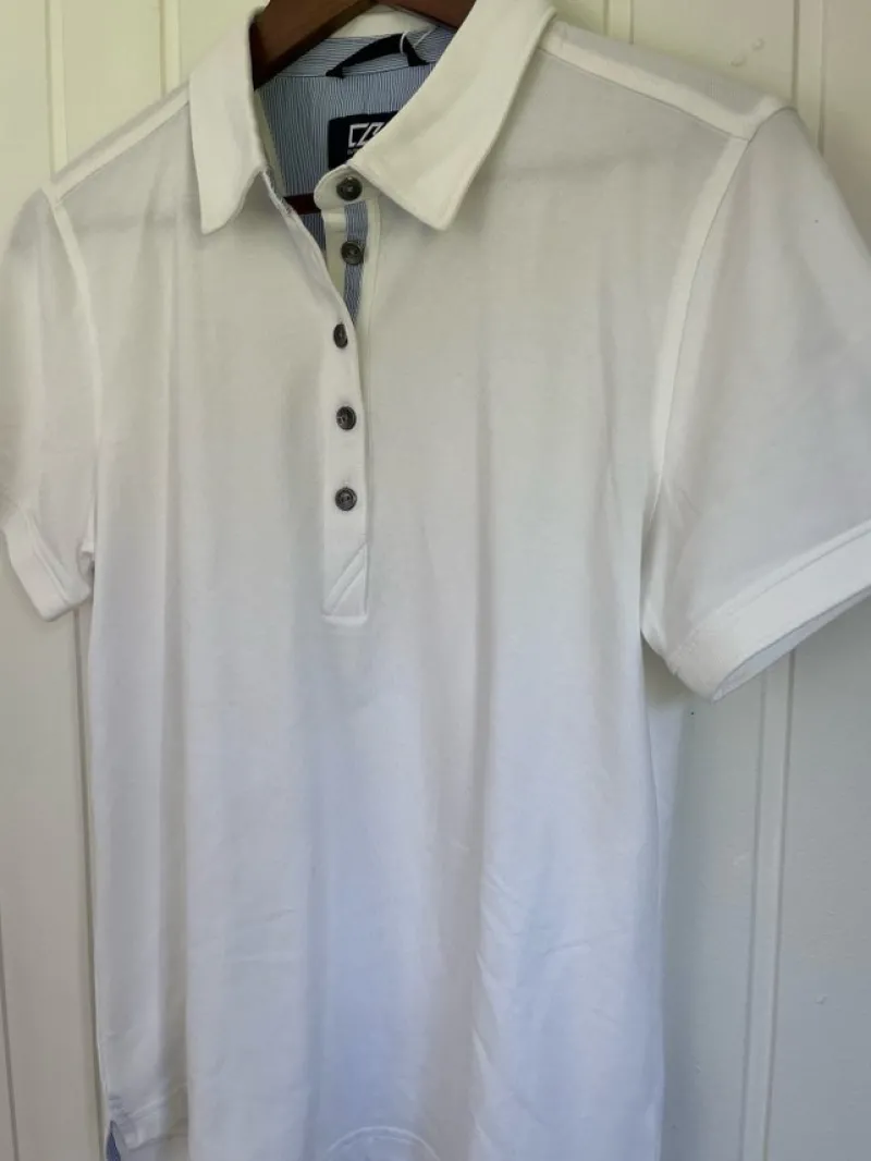 Tradera Golf<CUTTER & BUCK ny, oanvänd, vit pikétröja advantage pre sv. Stl M.