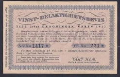 Tradera Lotter & Lottsedlar<Delaktighetsbevis i Premieobligationslån våren 1922.