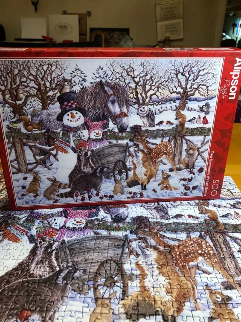 Tradera 500-delars pussel Alipson. two Snowmen winter scene^ Pussel