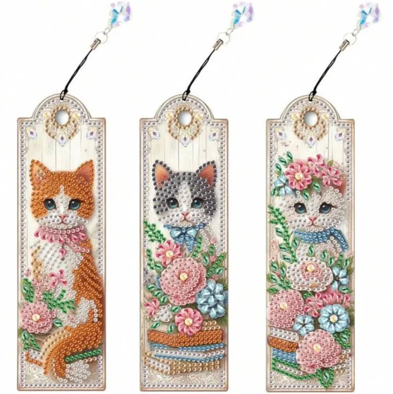 Tradera Diamond Painting 3 BOKMÄRKEN med KATT motiv Allt ingår^ Hobbymaterial