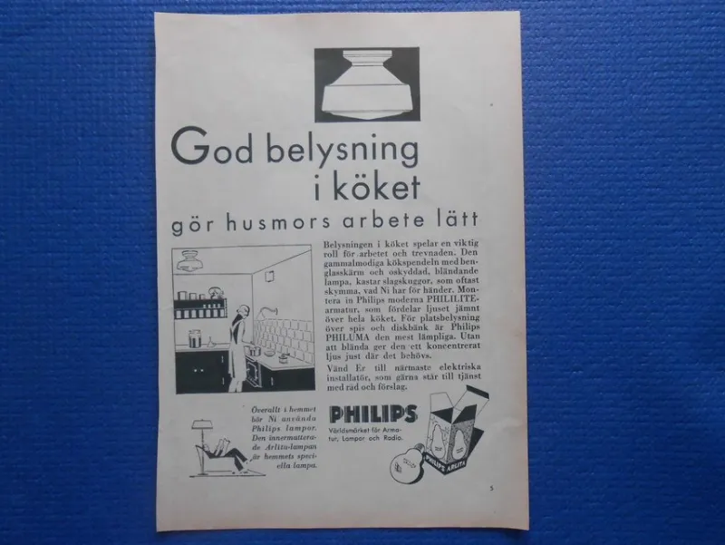 Tradera Reklamprylar<Dubbelsida Annons Philips samt svensk uppslagsbok