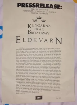 Tradera Musikmemorabilia<Eldkvarn pressrelease & biografi + konsertprogram