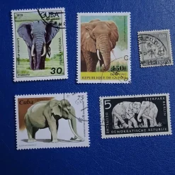 Tradera Elefanter , 5 st frimärken , olika länder^ Flera Länder