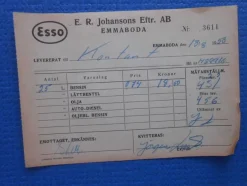 Tradera ESSO Kontantkvitto Emmaboda 1958^ Bensinia