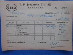Tradera ESSO Kontantkvitto Emmaboda 1958^ Bensinia