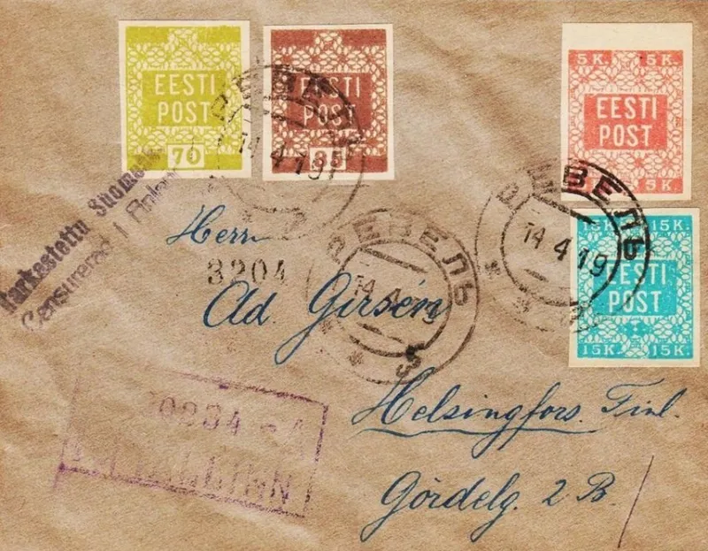 Tradera ESTLAND - BLOMSTERMOTIV - UTAKKET - Censurerad i Finland - 1919^ Flera Länder