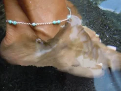 Tradera Fotlänkar<Extra lång 26+5cm Fotlänk Ankellänk Vristlänk Fotkedja pärlor turkos enamel