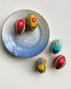 Tradera Farverige æg m filtdekoration, 5 stk samlet> Högtider