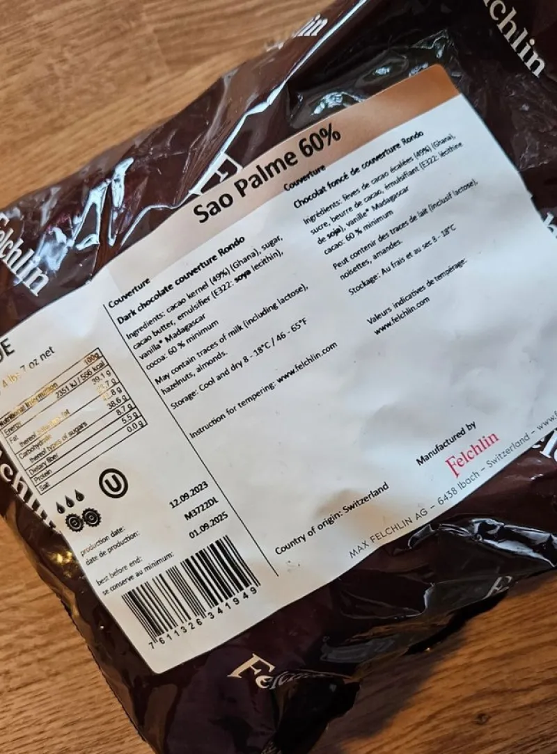 Tradera Felchlin choklad Sao Palme 60% couverture^ Kaffe & Te