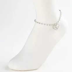 Tradera Fint Silver Fotsmycke Fotlänk Ankellänk Vristlänk Fotkedja - Strass & Hjärta> Fotlänkar