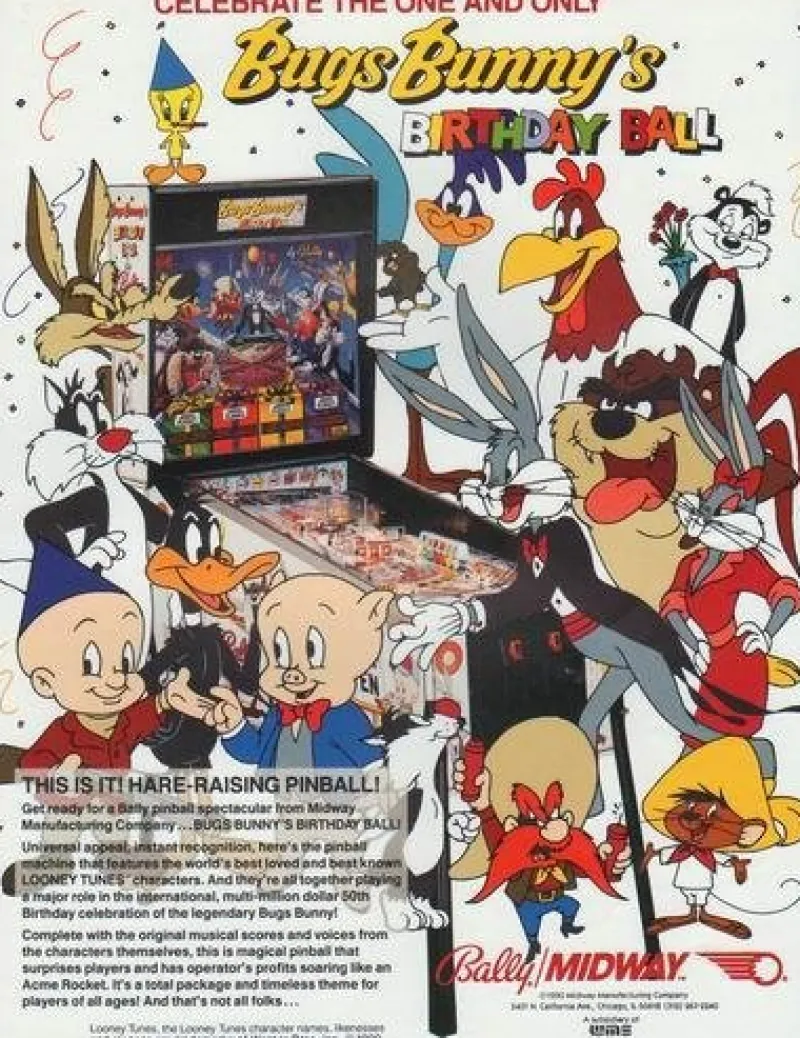 Tradera Flyer flipperspel Bally Bugs Bunny's Birthday Ball^ Spelautomater