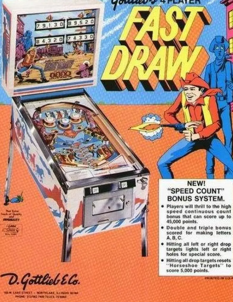 Tradera Flyer flipperspel Gottlieb Fast Draw^ Spelautomater