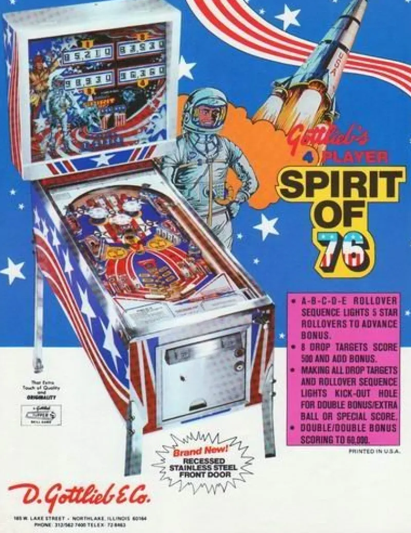 Tradera Flyer flipperspel Gottlieb Spirit Of '76^ Spelautomater