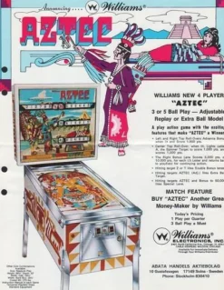 Tradera Flyer flipperspel Williams Aztec^ Spelautomater