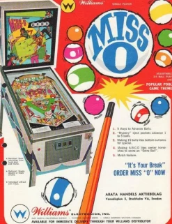 Tradera Flyer flipperspel Williams Miss O^ Spelautomater