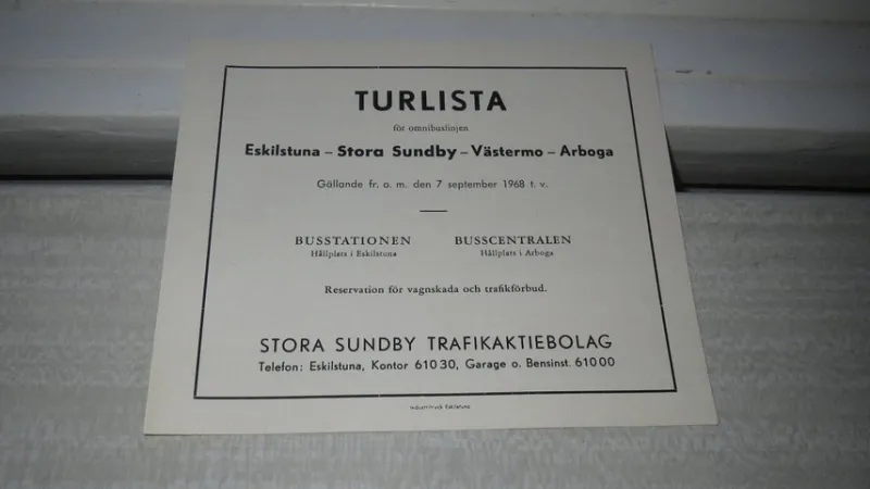 Tradera Tidtabeller ARBOGA 1968 / UTVIKBAR