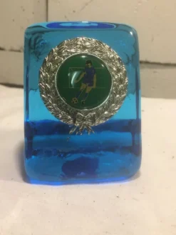 Tradera Fotboll<Fotbollspris. Blått gediget glas. Tjalles Sportpriser Forsheda