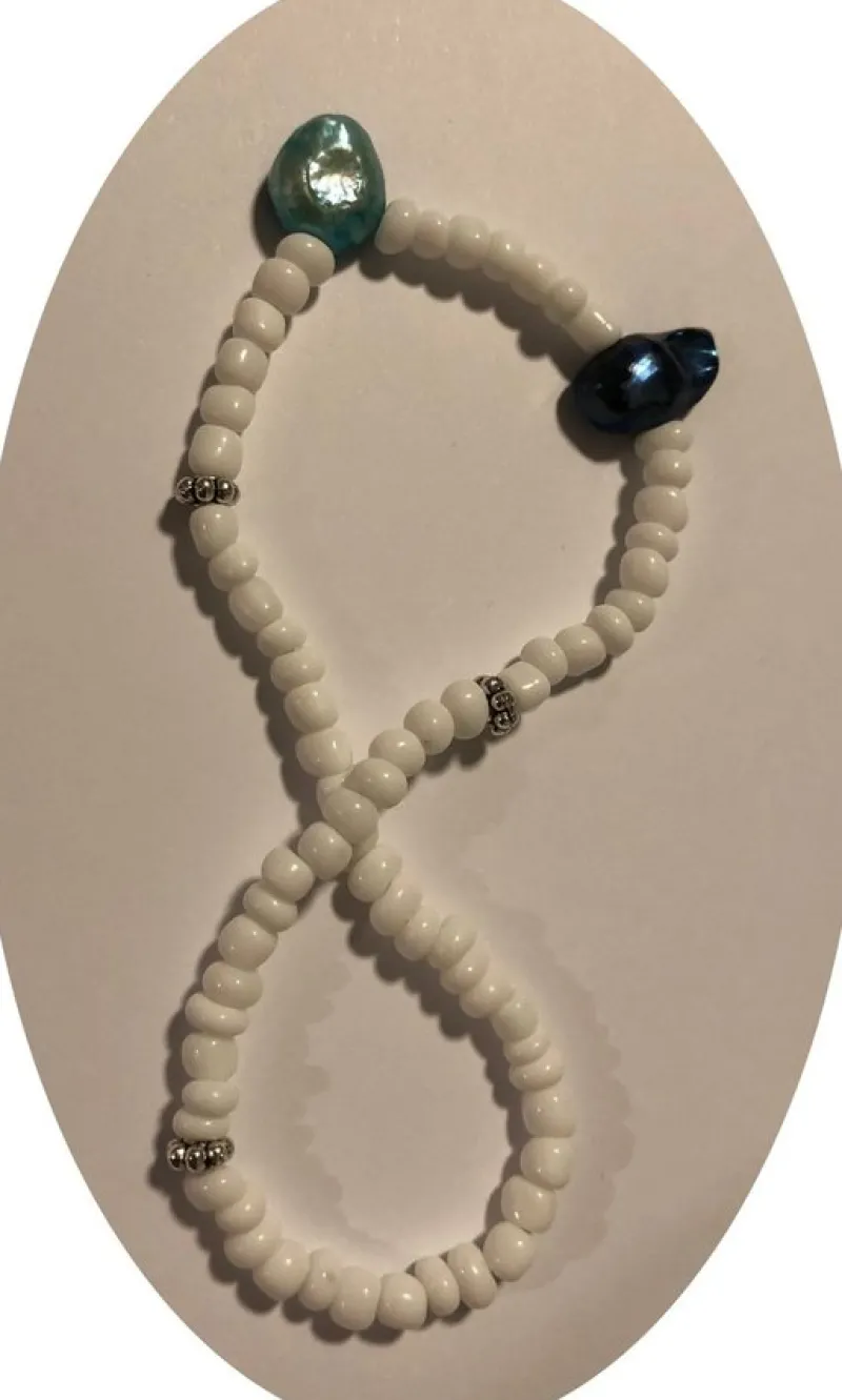 Tradera Fotlänkar<fotlänk 24 cm små vita glaspärlor elastisk unik