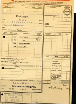 Tradera Fraktsedlar & Fakturor<Fraktsedel från Eslöv 1935 Karnevalslagret till Folkets Hus Teckomatorp