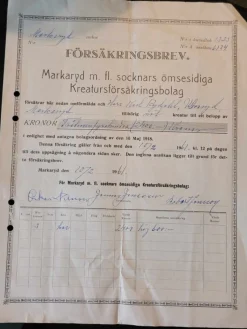 Tradera Försäkringsbrev 1961 Ulvaryd Markaryd Småland^ Fraktsedlar & Fakturor