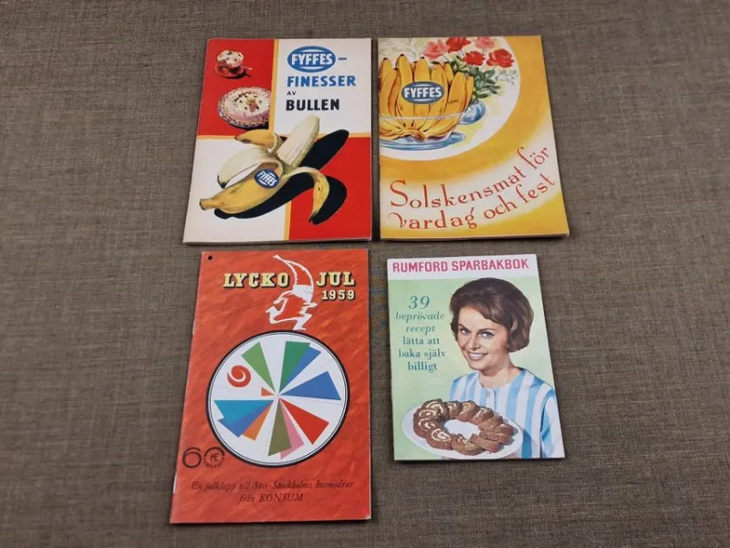 Tradera Priskuranter & Kataloger<FYFFES BANANER, KONSUM och RUMFORD - 4 st HÄFTEN från 1950-talet