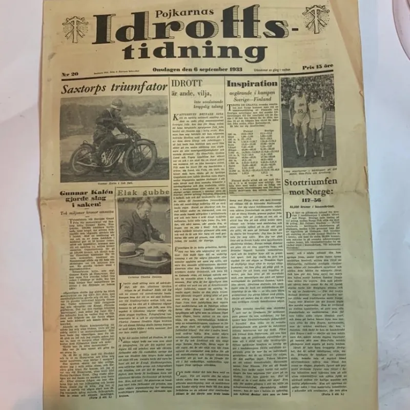 Tradera Sportmemorabilia<Gammal tidning - Pojkarnas Idrottstidning 6 sept 1933