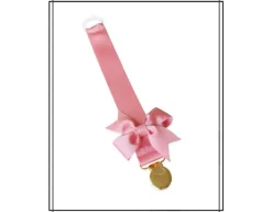 Tradera Gammelrosa napphållare med rosett och guldfärgat clip dop doppresent> Babyprodukter