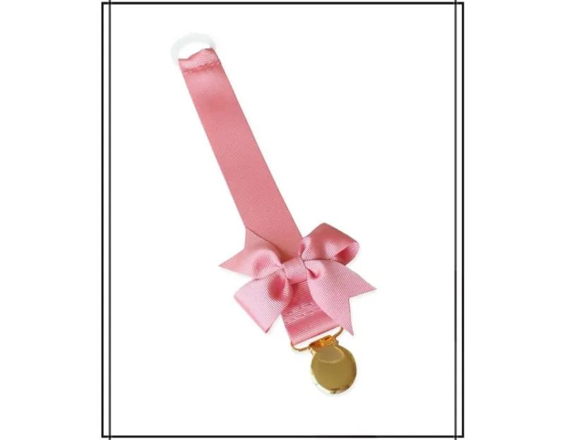 Tradera Gammelrosa napphållare med rosett och guldfärgat clip dop doppresent> Babyprodukter