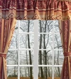 Tradera Gardiner och gardinkappa i röd-gul^ Hemtextil