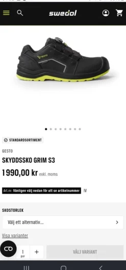 Tradera Herrskor<Gesto Skyddssko Grim S3 - Svart - Storlek 44