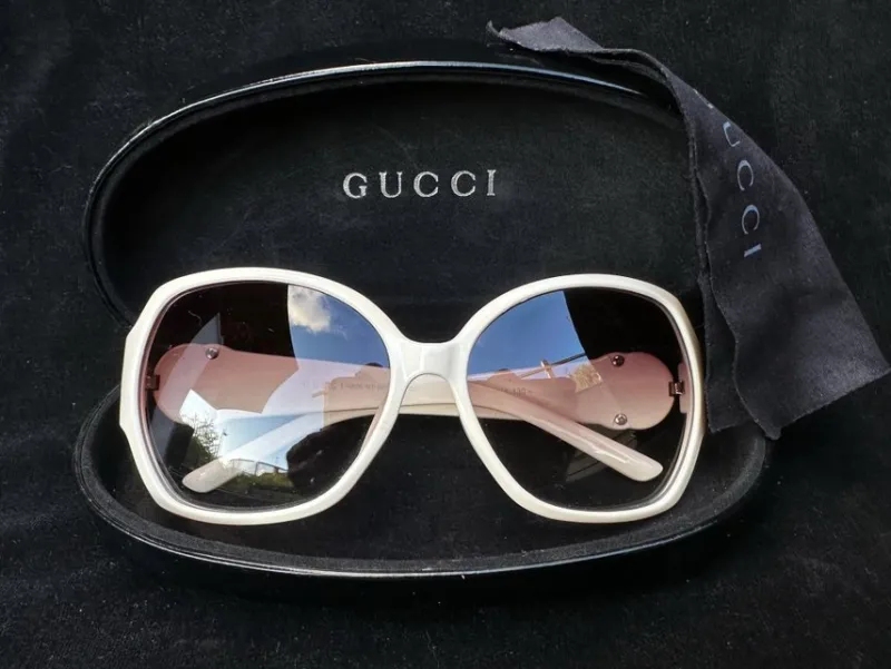 Tradera GUCCI Auth Sunglasses Oval Interlocking G cream tone GG3173> Solglasögon