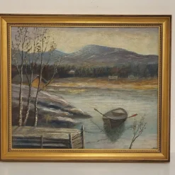 Tradera Gustav Otterström - Olja på pannå - Sjö & fjäll - Väst Jämtland^ Måleri