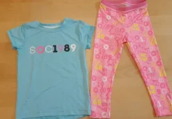 Tradera Gymnastik<Gymnastikkläder - Ljusblå t-shirt & Rosa leggings strl 98