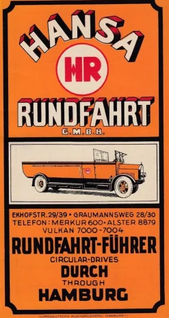 Tradera Hamburg. Turistkarta från 1926. MYCKET TREVLIGT OBJEKT.> Buss- & Tågbiljetter